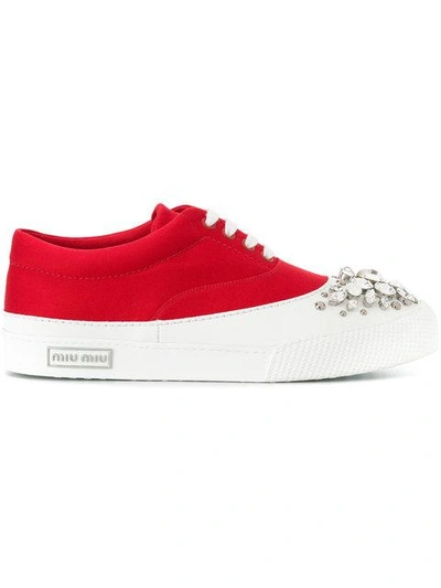 Shop Miu Miu Crystal-embellished Sneakers