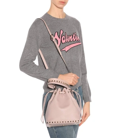 Shop Valentino Garavani Rockstud Small Leather Bucket Bag In Pink