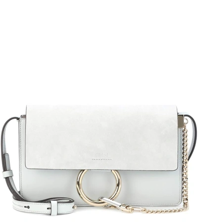 Shop Chloé Faye Small Leather Shoulder Bag In Grey
