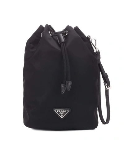 Shop Prada Nylon Bucket Bag In Black