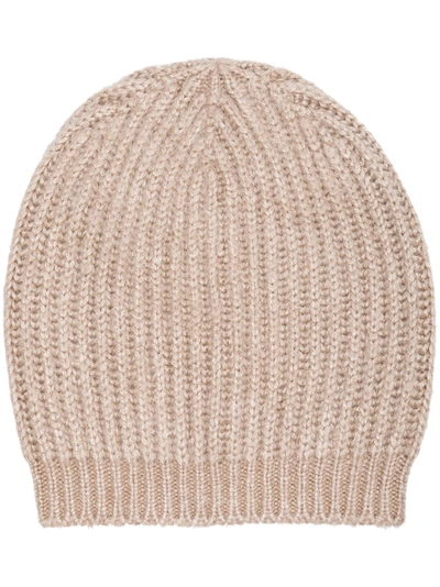 Shop Rick Owens Knitted Ribbed Beanie - Nude & Neutrals