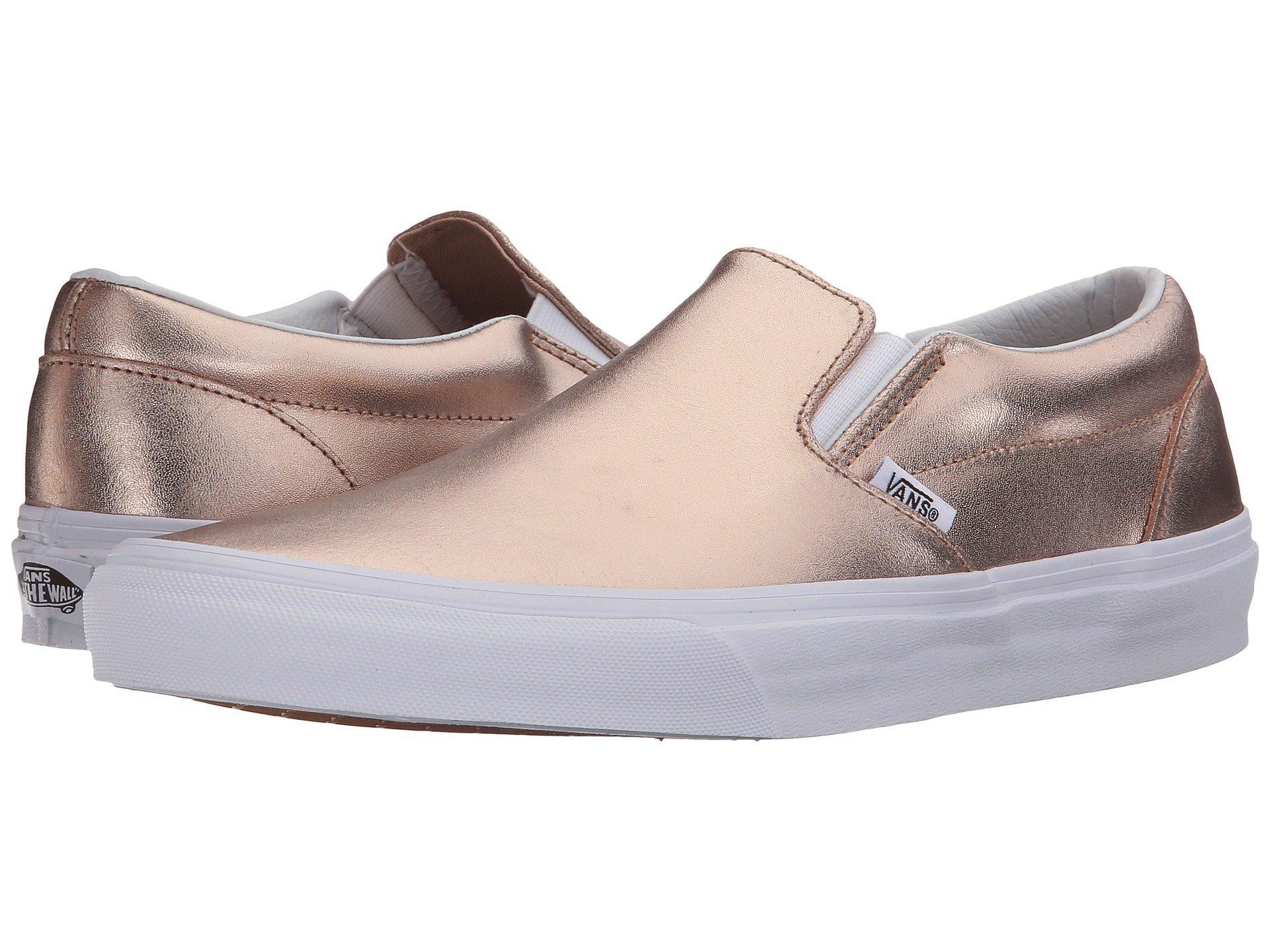 vans rose gold metallic leather slip on