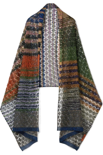 Shop Missoni Metallic Crochet-knit Scarf In Blue