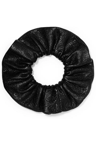 Shop Balenciaga Chouchou Textured-leather Bracelet In Black