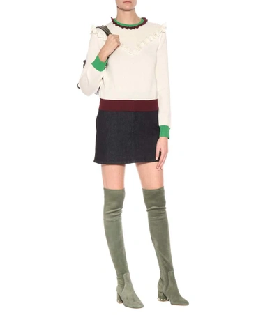 Shop Valentino Rockstud Suede Over-the-knee Boots In Green