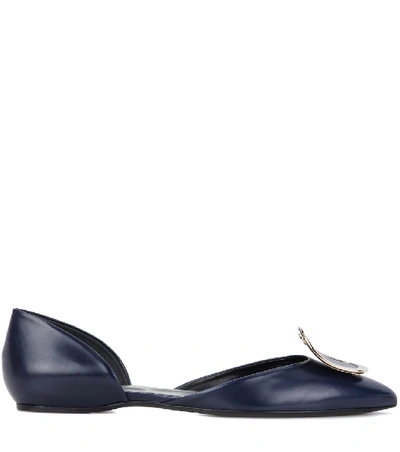 Shop Roger Vivier Dorsay Leather Ballerinas In Blue