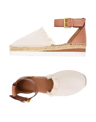 Shop See By Chloé Woman Espadrilles Ivory Size 10 Calfskin, Textile Fibers In White