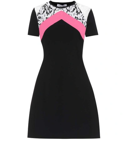 Shop Valentino Lace-trimmed Knitted Minidress In Black