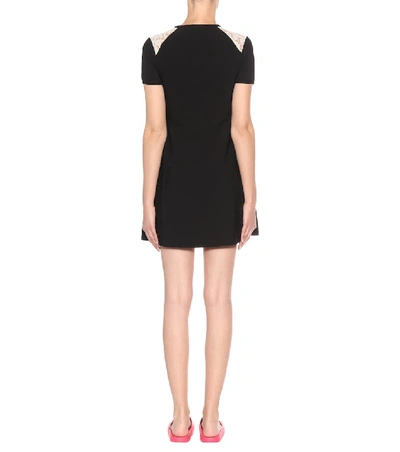 Shop Valentino Lace-trimmed Knitted Minidress In Black