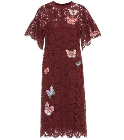 Shop Valentino Embroidered Lace Dress In Purple
