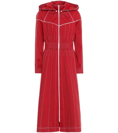 Shop Valentino Techno Jersey Hooded Maxi Dress In Red