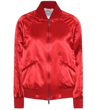 Shop Valentino Satin Bomber Jacket In Red