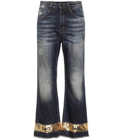 Shop Dolce & Gabbana Sequin Embellished Wide-leg Jeans In Blue