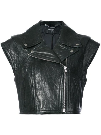 Shop Yigal Azrouël Sleeveless Boxy Leather Jacket