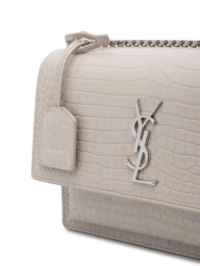 Shop Saint Laurent Ivory Croc Sunset Monogram Leather Shoulder Bag - Neutrals