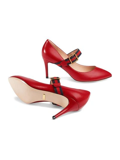Shop Gucci Sylvie Leather Pump In 6488 Hibiscus Red