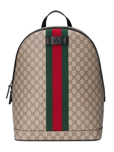 Shop Gucci Gg Supreme Backpack With Web - Nude & Neutrals