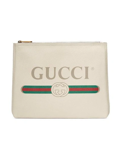 Shop Gucci Print Leather Medium Portfolio In White