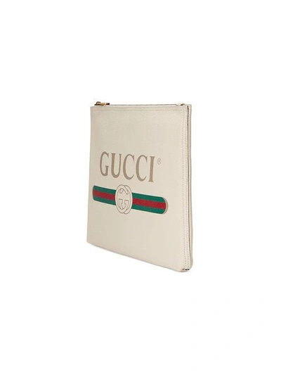 Shop Gucci Print Leather Medium Portfolio In White