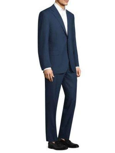 Shop Canali Double-stripe Wool Suit In Blue