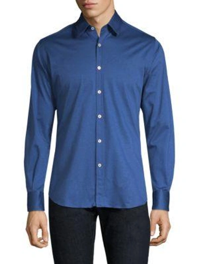 Shop Canali Cotton Button-down Shirt In Blue