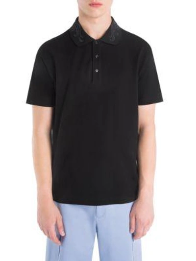 Shop Versace Barrrocco Medusa Embroidered Polo In Black Gold