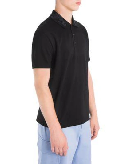 Shop Versace Barrrocco Medusa Embroidered Polo In Black Gold