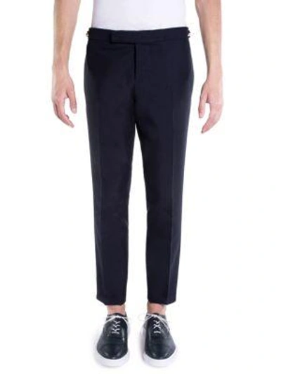 Shop Thom Browne Low-rise Skinny Side Wool Trousers In Navy