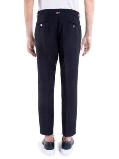 Shop Thom Browne Low-rise Skinny Side Wool Trousers In Navy