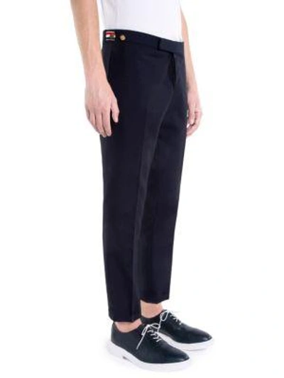 Shop Thom Browne Low-rise Skinny Side Wool Trousers In Navy