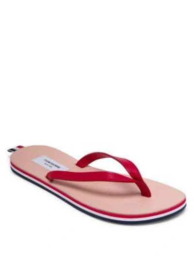 Shop Thom Browne Leather Flip Flops In Red