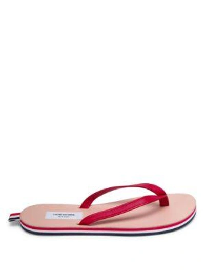 Shop Thom Browne Leather Flip Flops In Red