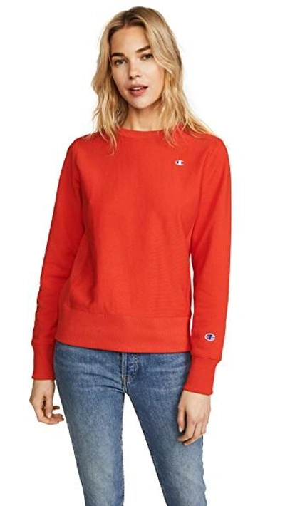 Shop Champion Reverse Weave Terry Crew Neck Sweatshirt In Fire Red