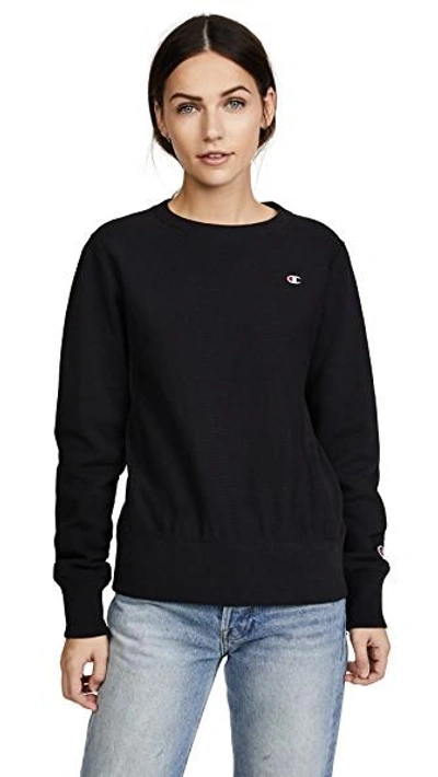 Shop Champion Reverse Weave Terry Crew Neck Sweatshirt In Black