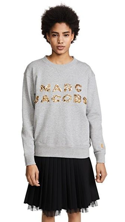 Shop Marc Jacobs Oversized Logo Sweatshirt In Grey Melange