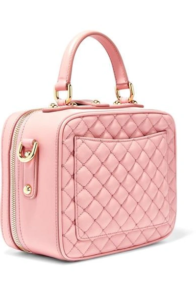 Shop Dolce & Gabbana Lucia Embellished Watersnake And Quilted Leather Shoulder Bag In Pink