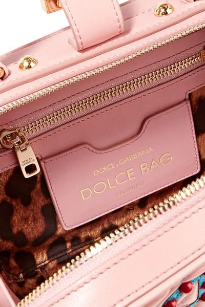 Shop Dolce & Gabbana Lucia Embellished Watersnake And Quilted Leather Shoulder Bag In Pink