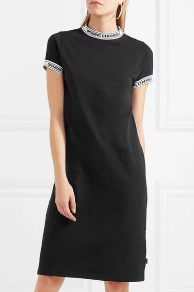 Shop Opening Ceremony Ribbed Knit-trimmed Cotton-jersey Mini Dress In Black