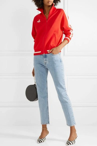 Shop Isabel Marant Étoile Darcy Striped Stretch-knit Track Jacket In Red