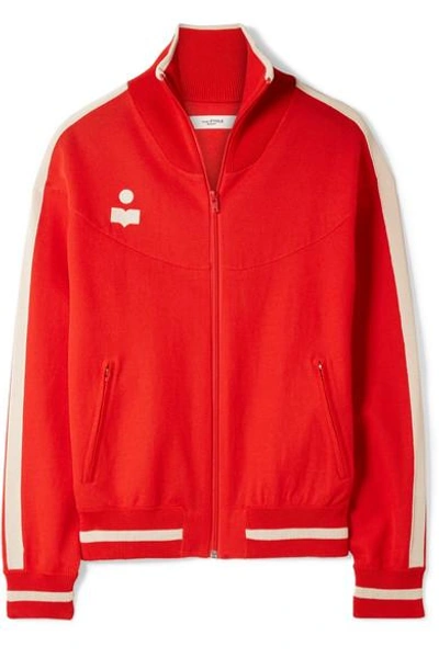 Shop Isabel Marant Étoile Darcy Striped Stretch-knit Track Jacket In Red