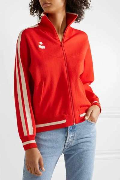 Shop Isabel Marant Étoile Darcy Striped Stretch-knit Track Jacket In Red