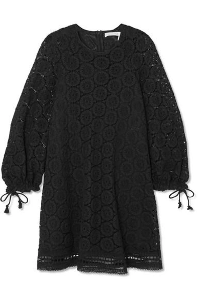 Shop See By Chloé Corded Cotton-lace Mini Dress In Black