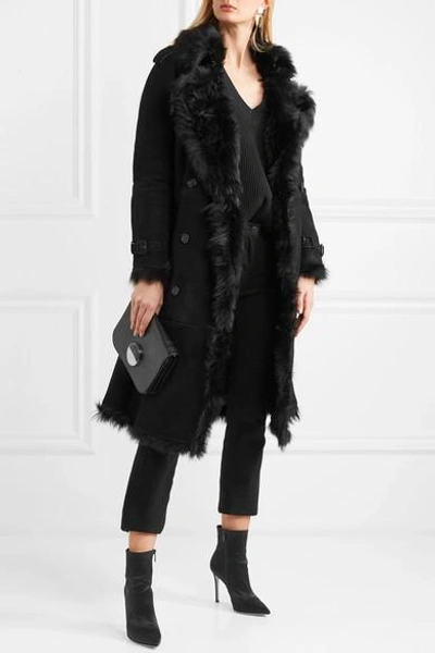 Burberry The Tolladine Shearling Trench Coat In Black | ModeSens