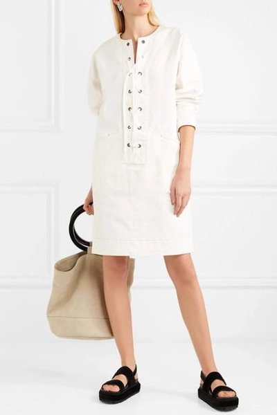Shop Tomas Maier Lace-up Cotton-blend Twill Dress In White