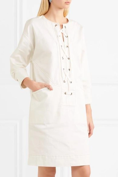 Shop Tomas Maier Lace-up Cotton-blend Twill Dress In White