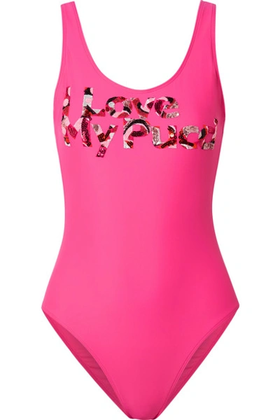 Shop Emilio Pucci Embellished Swimsuit In Fuchsia