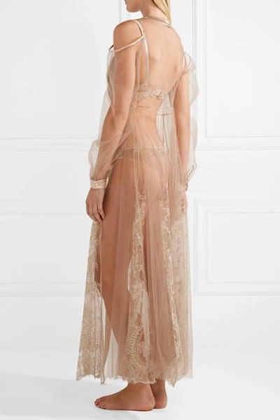 Shop Id Sarrieri Mystère De Minuit Satin-trimmed Metallic Embroidered Tulle Robe In Gold