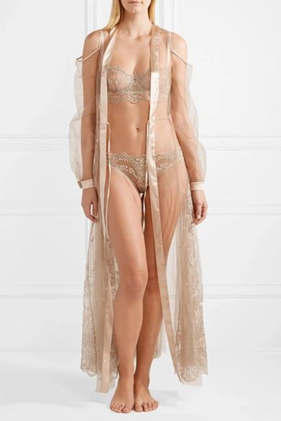 Shop Id Sarrieri Mystère De Minuit Satin-trimmed Metallic Embroidered Tulle Robe In Gold