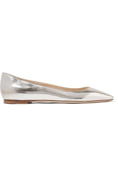 Shop Jimmy Choo Romy Metallic Leather Point-toe Flats In Silver