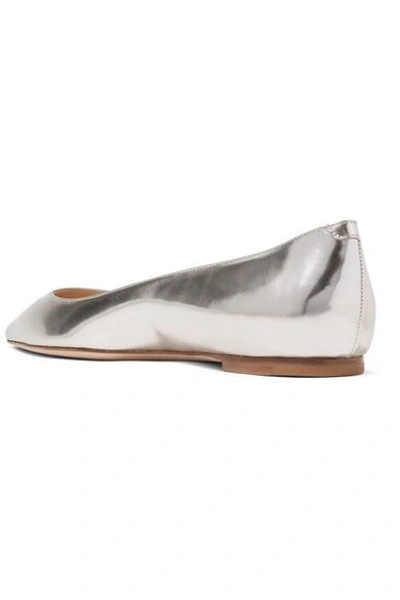 Shop Jimmy Choo Romy Metallic Leather Point-toe Flats In Silver